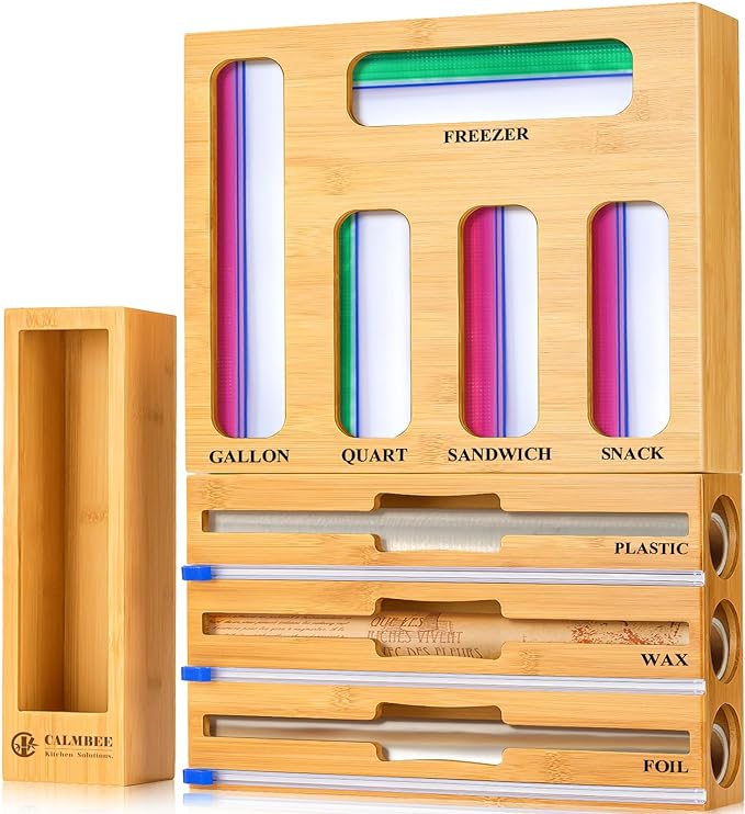 Bamboo Storage Bag Organizer for Kitchen Drawer