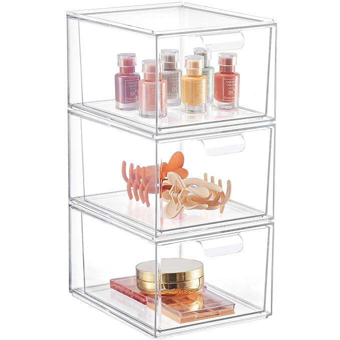 3 Piece Set Stackable Makeup Organizer Drawers