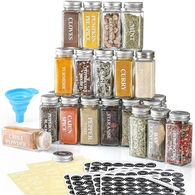 24 Pcs Glass Spice Jars with Labels